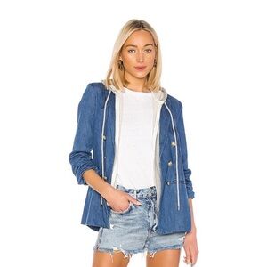 CENTRAL PARK WEST Notch Lapel Cotton-Blend Double-Breasted Denim Jacket Relaxed